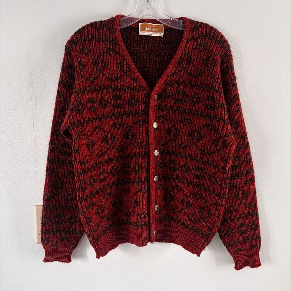 Vintage 60’s Jantzen Knit Wool Cardigan Sweater Pure Virgin Wool Mens Medium